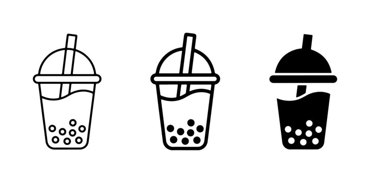 Bubble Tea Icons: Line Art, Outline, and Solid Fill Styles