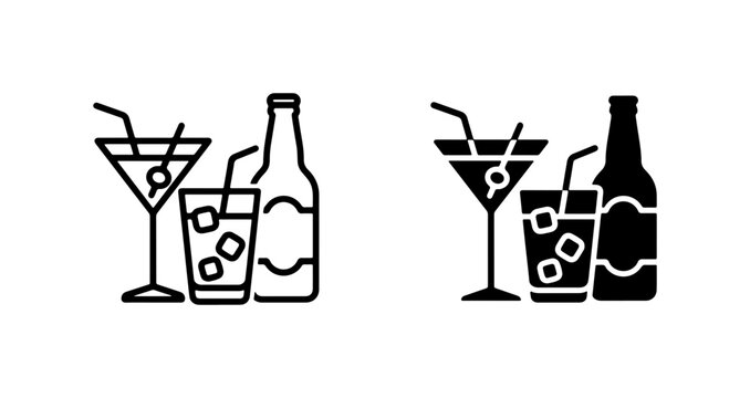 Cocktail and Drink Icons, Bar Set, Beverage Vector Graphics