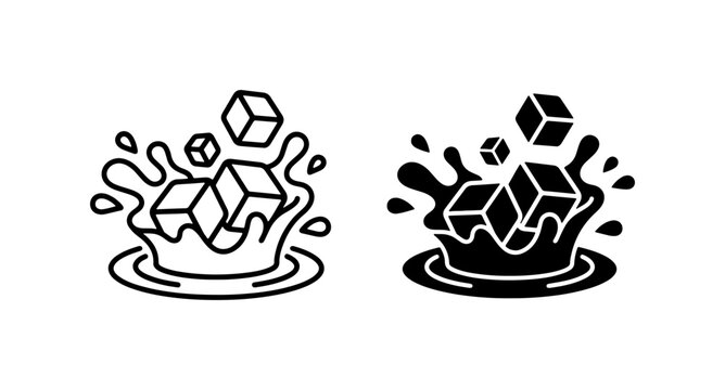 Ice Cubes Splash Vector Icons, Refreshing Drink Elements, Cool Beverage Graphics