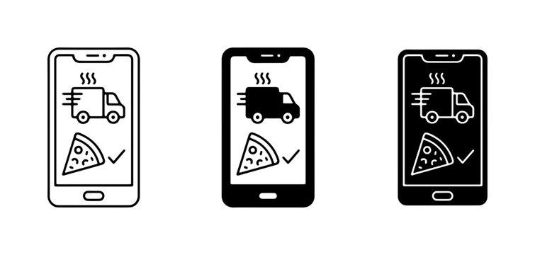 Pizza Delivery App Icons, Food Ordering Mobile Service, Fast Transport Icons