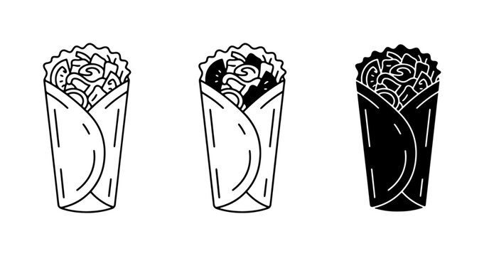 Doner Kebab Icons, Shawarma Wraps, and Gyro Vector Graphics Set