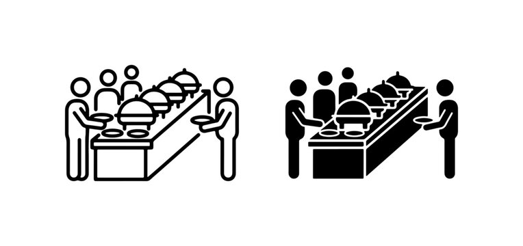 Buffet Line Icons, Food Service People Serving Meals, Catering Event Graphics