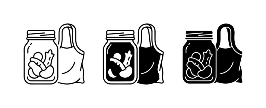 Pickle Jar Icons, Preserving Food Vector Set, Mason Jar Symbols