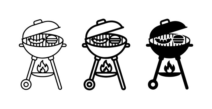 Barbecue Grill Icons, BBQ Cooking Vector Set, Outdoor Grilling Graphics