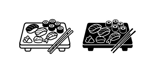 Sushi Set Vector Icons, Japanese Food Graphics, Asian Cuisine Illustrations © Sajib