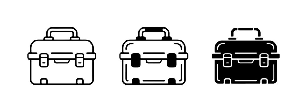 Toolbox Icons: Line Art and Solid Black, Portable Storage Cases