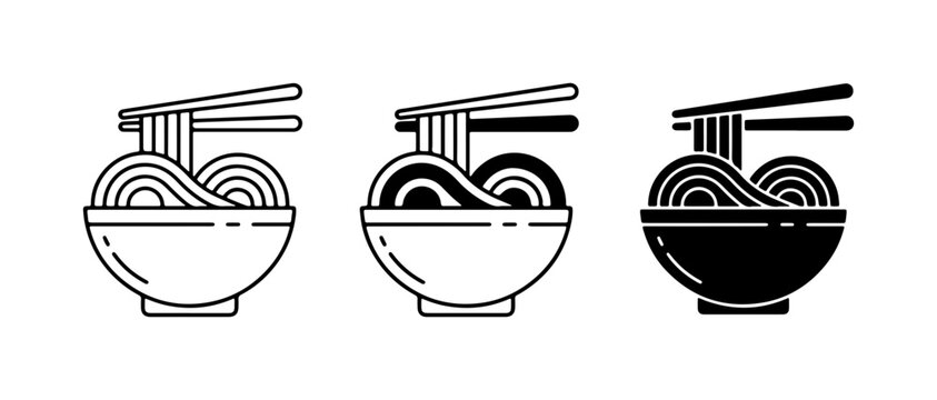 Noodle Bowl Icons: Simple Line Art, Silhouette, and Filled Styles