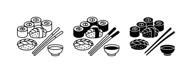 Sushi Set Vector Icons, Japanese Food Illustrations, Asian Cuisine Graphics © Abdullah