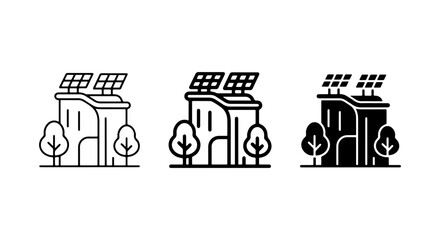Naklejka premium Solar Powered Building Icons, Green Energy Architecture Set, Eco-Friendly House Graphics