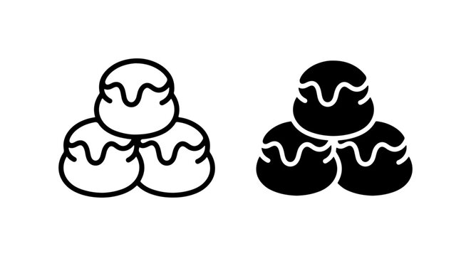 Profiteroles, Cream Puffs, Dessert Icons. Sweet Pastry Vector Set