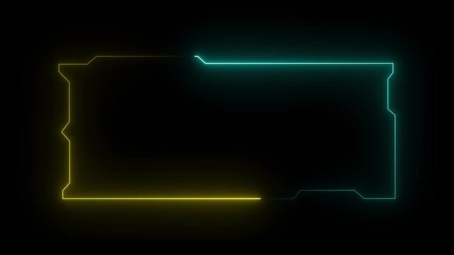 Futuristic digital HUD cyber frame technology for video overlay templates. security hologram frame border 4k background. blue and yellow color icon.