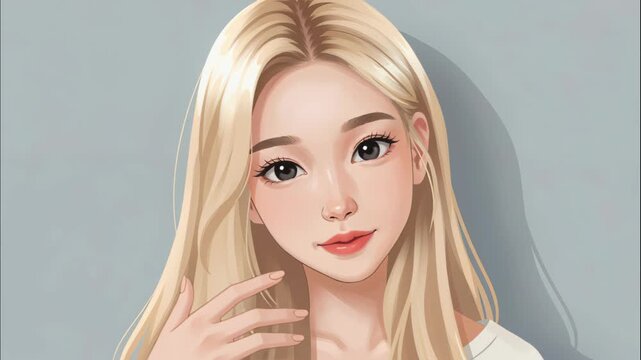Serene Portrait: Captivating portrayal of a young, fair-haired individual, her gaze both inviting and introspective, against a soft backdrop.