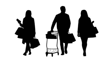 People carrying shopping bags and cart isolated on transparent background, Vector © Riyadkingline