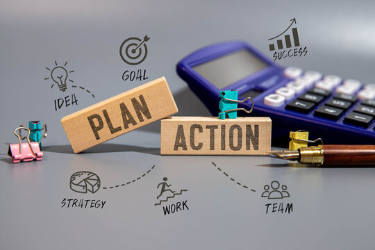 Action plan phrase written with a typewriter