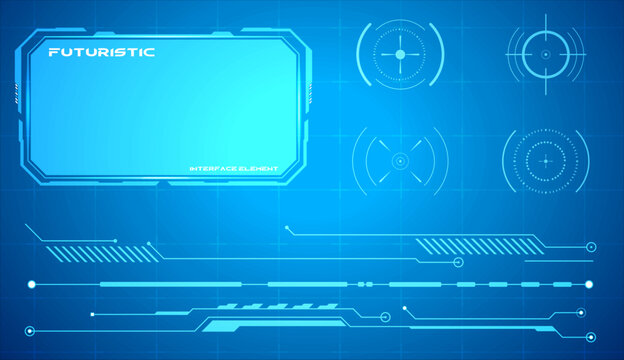 Futuristic digital heads-up display and user interface graphic elements combination. Modern tech data visualization kit