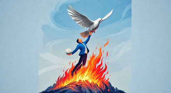 Dusty earth circles the sun beneath wandering feet while inner fire lights a figure cutting through the night sky, rising on wings above dark clouds tonight under cold steel blade.
