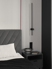 Fototapeta premium Sophisticated bedroom design emphasizes simplicity and tranquility