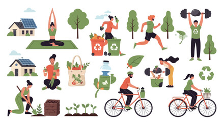 Fototapeta premium Sustainable living and healthy lifestyle concept illustration on white background