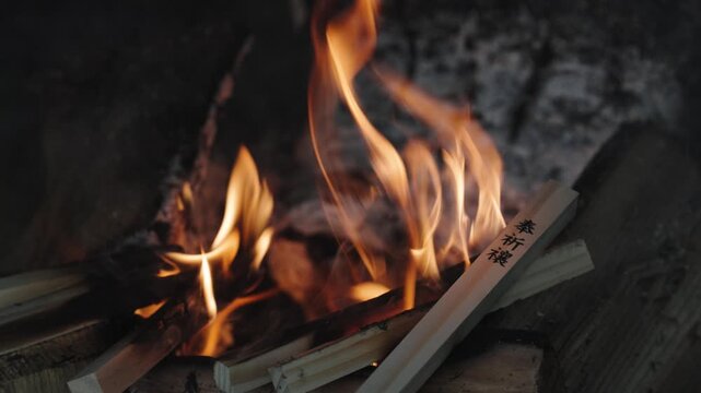 Burning Firewood with Flames and Smoke in Outdoor Setting