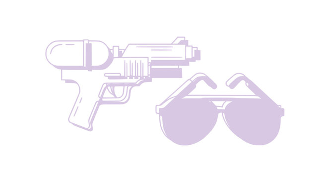 Retro Sci-Fi Raygun and Aviator Sunglasses Illustration