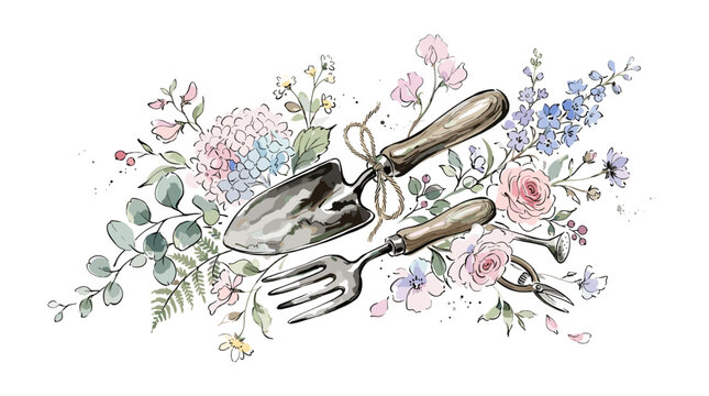 Elegant vintage silverware with floral arrangement
