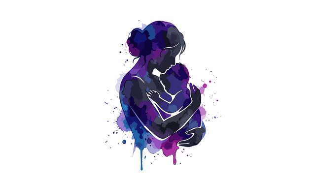Abstract watercolor painting of a mother holding her child