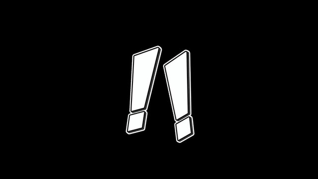 Anime Comic Exclamation Marks Overlay Animation on Black Background &ndash; Dynamic Manga Alert Symbols with White Outline and Shadow Motion Graphic Loop