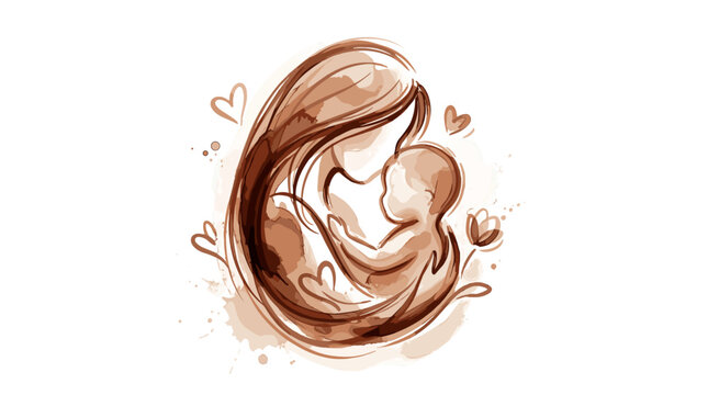 Adorable illustration of a mother and baby embracing warmly