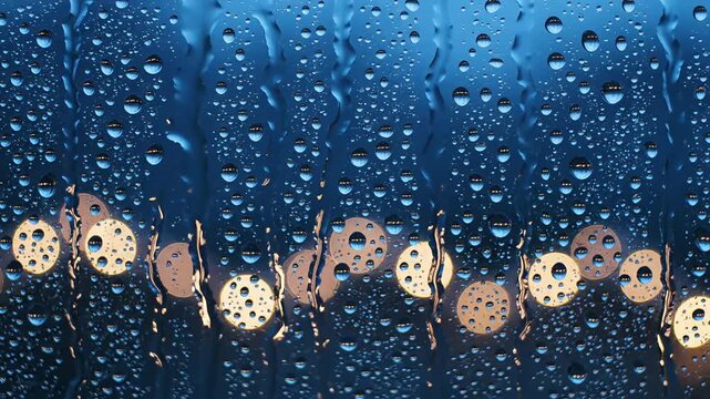 Blue Rainy Glass with Light Circles and Beads.