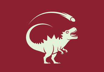 Minimalist T-Rex dinosaur silhouette with falling comet vector illustration © tenor