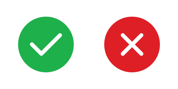 Green check mark and red cross mark flat round icon