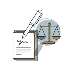 Fototapeta premium Legal Documents with Signature and Scales of Justice Illustration.