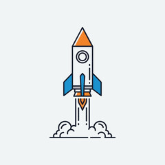 Fototapeta premium Cartoon Rocket Launching with Smoke and Flames Illustration.