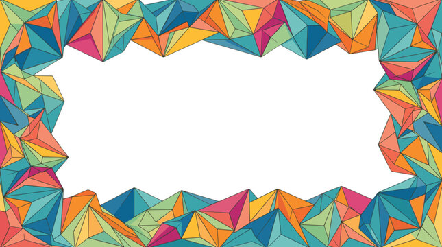 Colorful geometric border frame with vibrant triangles and polygons