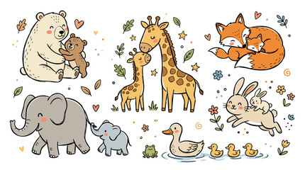 Obraz premium Cute and playful animal illustrations featuring various species and adorable expressions