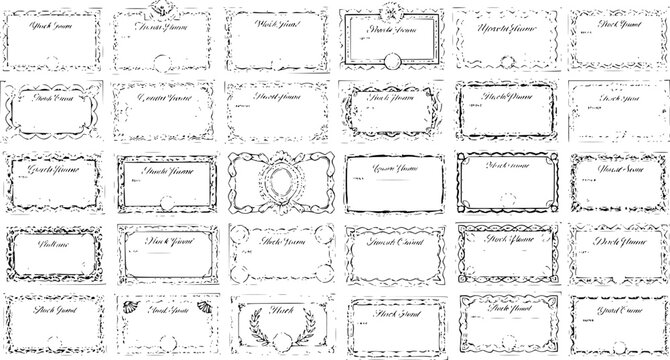 Set of 35 Vintage Hand-Drawn Frames and Ornamental Borders. Elegant, Distressed, and Retro Designs for Labels, Name Tags, Place Cards, and Decorative Elements.