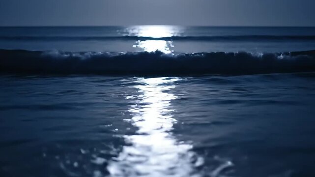 Moonlit Ocean Reflections Across Dark Waves.