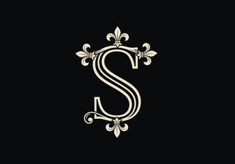 Ornate heraldic letter S monogram with fleur de lis © yan