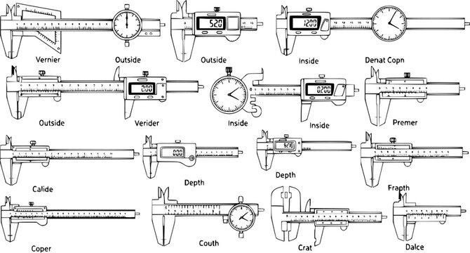 Variety of Caliper Types and Measurement Tools Illustrated