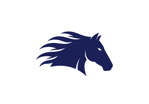 Navy blue mustang horse head profile vector illustration