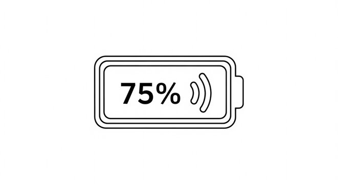 Battery Icon Showing 75 Percent Charge with Wireless Symbol.