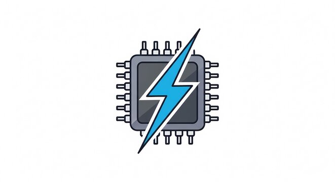 Computer Chip with Lightning Bolt Symbolizing Power and Speed.