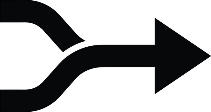 Two separate lines join together into one single path pointing to the right as a symbol of integration and direction