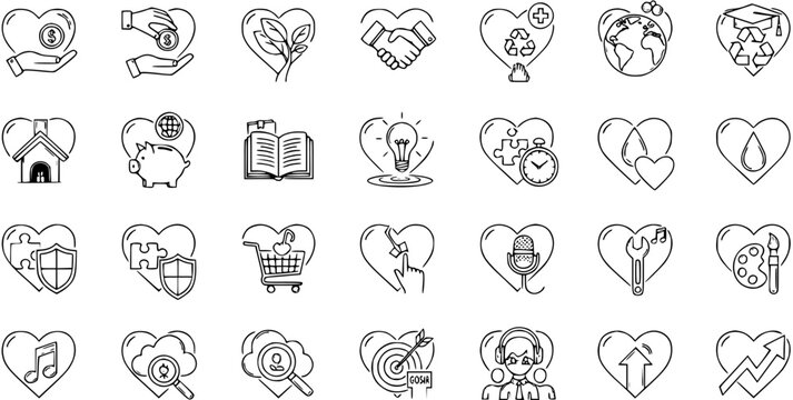 Heart Icon Set: Charity, Love, and Support