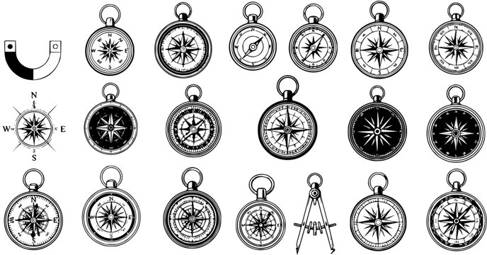 Nautical Navigation: Vintage Compasses  Magnet Vector Collection