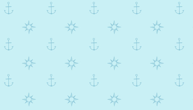 Hand-drawn vintage marine anchor and compass sketch pattern vector illustration. Nautical maritime design element seamless background.