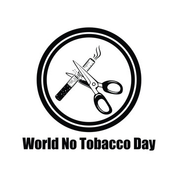 scissors cutting a burning cigarette with text &ldquo;World No Tobacco Day,&rdquo; symbolizing global anti-smoking awareness and health campaign.