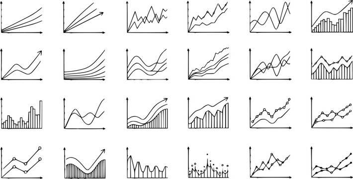 Collection of Hand-Drawn Business and Financial Charts and Graphs