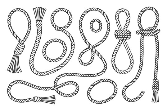 Collection of Nautical Rope Knots and Loops in Black and White