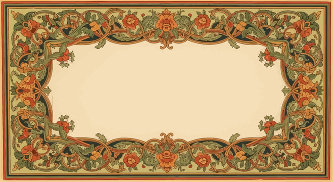 Vintage Floral Ornamental Border Frame with Decorative Foliage